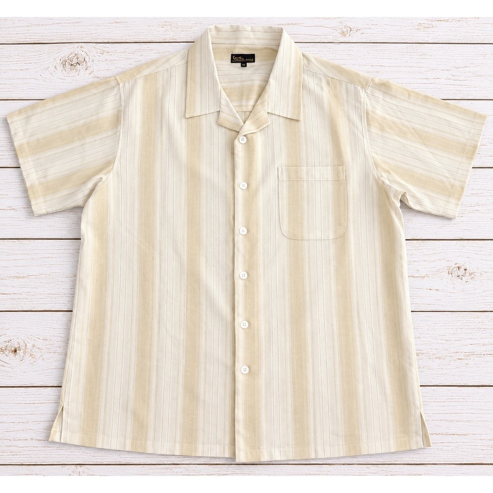 Kani Gold Shirt Short Sleeve Striped Button Up Streetwear Hip Hop Tan Cream XXL